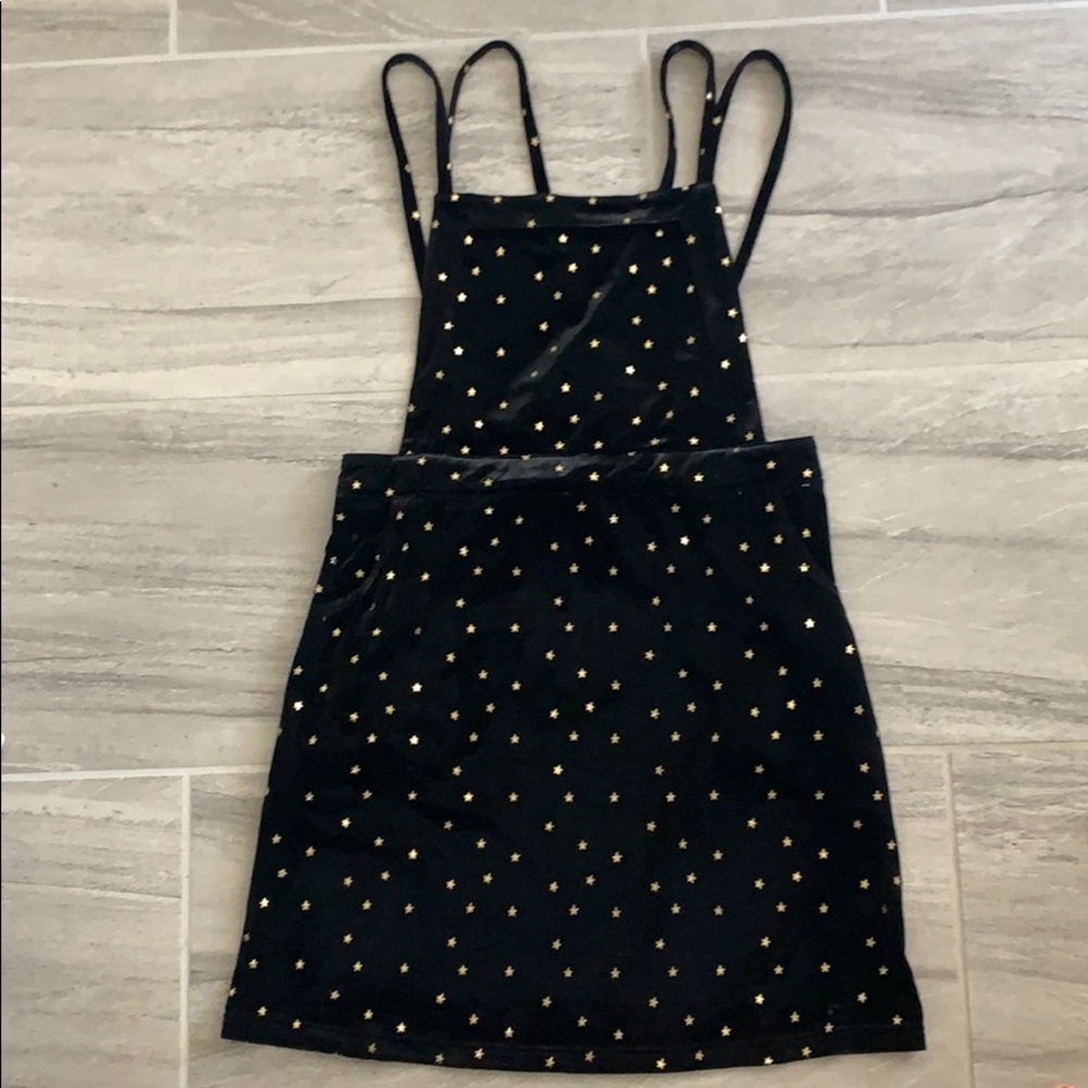 Sadie & Sage Black Velvet Gold Star Overall Dress
